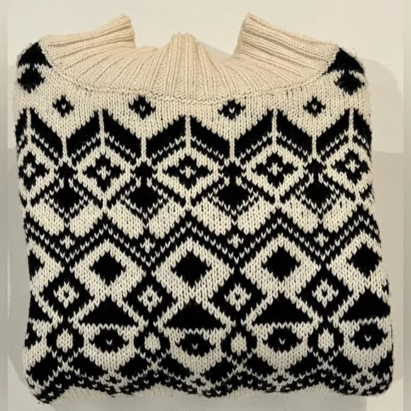 Christmas Snowflake Sweater Warm Holidays Fitted Small Cream Black - Picture 9 of 10